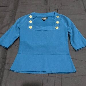 Teal Sweater Top w/Gold Button Details